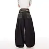 Jeans wide leg patchwork estilo retrô americano 2026 para homens e mulheres, novo design de outono, calça longa solta de cintura alta