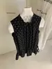 Wgwe2026 Chal de Verano Estilo Coreano Estilo Retro Lunares Encaje Ceñidor de Cintura Cuello Redondo Sin Mangas para Mujer W10057