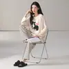 Pijama de Algodón Puro para Mujer Estilo Primavera y Otoño Manga Larga Pantalón Largo Cuello Redondo Pulóver Tallas Grandes Dulce Lindo Ropa de Abrigo Conjunto para Casa