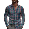 Camisa de Hombre a Cuadros y Rayas Primavera Un Botón Diseño de Solapa 2025 Ligera Corte Holgado Moda