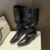 Botas altas de moda con volantes para mujer, nueva colección otoño/invierno 2026, con tacón grueso, punta fina, caña ancha y diseño largo