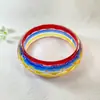 Joyería de Estilo Europeo y Americano, Pulsera de Resina con Elegante Diseño a Cuadros, Pulsera Redonda Transparente de Colores con Diseño Facetado