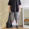 Shorts Jeans Lavados Vintage Estilo Wasteland Americano para Homens, Nova Marca Tendência de Verão Calças Retas de Perna Larga Tendência de Comprimento Médio