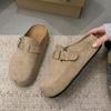 Zapatos Birkenstock de Suela Gruesa para Aumentar la Altura para Mujer, Nuevo Estilo Otoño e Invierno 2026, Zapatillas de Media Caña Cerradas con Forro de Lana, Zapatillas de Algodón Birkenstock para Uso en Exteriores