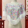 Camisa Chal de Malla con Lentejuelas de Nuevo Estilo para Verano, Elegante Cubre-traje Delgado con Borlas, Top tipo Capa Talla Grande, Protección Solar