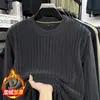 Sudadera de Terciopelo Austriaco Rayada Cálida Otoño e Invierno para Hombre Camiseta de Manga Larga con Cuello Redondo Camisa Base Casual Venta Directa de Fábrica en Stock