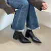 Botines de Punta Fina Estilo Francés First Encounter para Mujer, Nueva Colección Otoño/Invierno 2026, Tacón Grueso, Botas Elásticas Adelgazantes, Tacón Medio Plateado