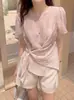 Chic coreano 2026 verano nuevo producto estilo coreano tie-dye irregular suéter camisa de manga corta para mujer