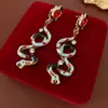Brincos Vintage de Segunda Mão em Prata com Gotejamento de Óleo e Diamantes em Formato de Cobra Brincos de Personalidade Retrô Brincos da Moda Tendência Venda por Atacado