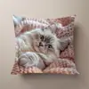 Funda de Cojín para Sofá Transfronteriza, Felpa Corta Amigable con la Piel, Linda Funda de Cojín de Animal Gato, Funda de Cojín para Sala de Estar, No Incluye Relleno