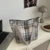 Bolso Tote de Color Contrastante Nuevo Casual a Cuadros de Gran Capacidad para Estudiantes Universitarias, Bolso de Lona para Mujer, Bolso de Hombro