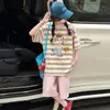 Pantalones de Algodón Lavado de Verano para Niñas de Longitud Media 2026 Nuevo Estilo Ropa de Verano para Niños Pantalones Finos de Cinco Puntos Niños Medianos y Mayores Estilo Coreano Pantalones de Pierna Recta