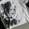 2026 Nova Camiseta Estampada de Manga Longa da Moda Tendência em Quadrinhos Preto e Branco