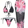 Delantal Transfronterizo de Comercio Exterior Set de Tres Piezas Bikini Estampado Retro Falda Larga Traje de Baño Trajes de Baño para Mujer Fabricante Venta al por Mayor Transfronterizo