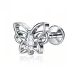 Pendientes de Titanio G23 Chapados en Oro Estilo Europeo y Americano con Diseño de Mariposa y Circonita Blanca, Clavos para Cartílago de Oreja de Lujo Ligero, Tornillos para Labio con Rosca Interna, Joyería de Piercing de Gama Alta