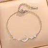Pulsera de Acero Inoxidable con Baño de Oro de 18 Quilates, Luna Creciente, Tendencia Europea y Americana, Lujo Ligero, Regalo Simple y de Moda, Dorado y Plateado