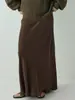 Saia Longa A-Line Marrom com Cordão Nova Retro Versátil para Outono e Inverno para Mulheres com Senso de Design, Estilosa e Fashionável Transfronteiriça