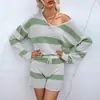 Traje de Suéter de Rayas Estilo Japonés Delgado Holgado de Punto de Dos Piezas para Mujer Exportación Transfronteriza 2024 Principios de Otoño Casual