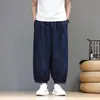 Pantalones de estilo chino holgados de nueve puntos, pantalones casuales de seda helada para hombre, estilo de pierna ancha, talla grande 2026, pantalones tipo linterna ligeros de verano para hombres altos y corpulentos