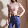 Venta al por mayor de camisetas deportivas sexis con tirantes, ropa de entrenamiento ajustada al ombligo, ropa de yoga de manga larga con almohadilla para el pecho, ropa de fitness