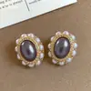 Pendientes de Perla Redondos Geométricos con Tachuelas de Diamante Color Plata, Lujo Ligero, Gama Alta, Exquisitos, Elegantes, Versátiles para Mujer