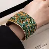Pulseira de Praia Estilo Étnico Boêmio Europeu e Americano Mais Vendida Cruzada Strass Pedra Natural Aberta Pulseira para Boate Atacado