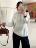 Top de Punto Rayado con Cuello Henry Colección Otoño 2026 Tallas Grandes Casual Relajado Camisa Básica Media Botonadura 25216