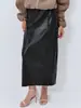 Falda larga recta con abertura de cuero PU de cintura alta para mujer, nuevo estilo otoño/invierno 2026, falda midi versátil para ir al trabajo, estilo europeo y americano, transfronteriza