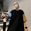 Nueva playera de manga corta raglán con bloques de color para hombre Ins Verano Trendy Simple Top de media manga Holgada para pareja Fondo Camisa casual