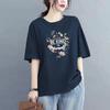 Camiseta de Manga Corta de Algodón Puro Pesado para Verano 2026 Nuevo Estilo Talla Grande Cuello Redondo Holgada Moderna Estampado de Letras Casual Hombro Normal Top