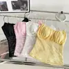 Nuevo diseño de camisola con copas para mujer, estilo puro y seductor de verano, top sin mangas de encaje ajustado fruncido