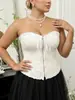 Corsé Jacquard Blanco Estilo Rococó Talla Extra con Ballenas, Moldeador Corporal, Top Bandeau Jacquard para Cintura