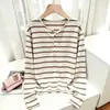 Colección Otoño 2026: Camiseta de Manga Larga a Rayas Color-Block de Moda para Mujer con Corte Relajado, Perfecta como Prenda para Vestir por Capas - A14245