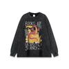 Estilo Americano Street Batendo Jato Direto Impressão Outono Novo Estilo Lavado Camiseta de Manga Comprida Masculina Moda Nacional vintage Gola Redonda Moletom Fino