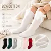 Calcetines altos para niños con lazo, calcetines 100% algodón, calcetines altos estilo princesa 100% algodón con parte superior suelta