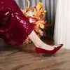 Tacones altos primavera y otoño para mujer punta fina tacón de aguja tacón francés zapatos de boda boca poco profunda zapatos rojos de un solo color versátiles