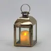 Lampião de Vento Estilo Europeu Suporte de Vela de Aço Inoxidável Lanterna de Vidro Dourada Lâmpada à Prova de Vento Lâmpada de Manteiga para Exterior Ornamento de Decoração