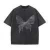 Camiseta Masculina de Algodão Puro Pesado Manga Curta Estilo Retro Americano, Casual de Verão Solta Tendência Oversize Lavada Vintage