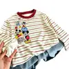 Camiseta de Manga Larga a Rayas de Algodón Puro, Nueva Moda Primavera y Otoño para Niños, Estilosa y de Corte Holgado, Camiseta Básica Versátil para Niños Mayores
