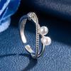 Estilo francês Ins Line Cold Style Food Finger Ring Moda Feminina Distintivo Luz Luxo Dupla Camada Flash Diamante Cruz Pérola Anel Lote