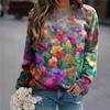 Sudadera de cuello redondo de manga larga con estampado floral, holgada y estampada, ideal para Europa y América, otoño e invierno 2022.