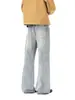 Roupas Masculinas Fengshe / Calça Jeans Rasgada Retro Americana com Efeito Olho de Gato e Padrão de Bambu, Calça Casual Tendência Unissex de Perna Reta Levemente Flare