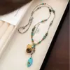 Collar Trenzado de Cuerda Turquesa Retro para Mujer, Nueva Cadena Larga para Clavícula Estilo Étnico Chino, Accesorio de Nicho de Lujo Ligero de Moda