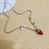 Collar Colgante de Fresa y Estrella Esmaltado Rojo Dulce Estilo Girly 3D para Mujer, Estilo Lindo Único, Cadena Versátil para Clavícula