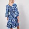 Moda Femenina Verano 2026 Transfronterizo Estilo Amazon Elegante para el Trabajo Volante Manga Tres Cuartos Vestido Floral Dopamina