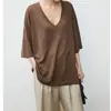 Cardigan Corto Exquisito de Seda Importado Japonés CesPremium / Camiseta de Punto de Manga Media con Cuello en V Estilo Old Money