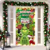 Cubierta de Puerta Decoración de Dibujos Animados del Grinch Cubierta de Puerta Navideña Monstruo Verde Grinch Tela Colgante Tapiz Fondo de Cubierta de Puerta