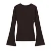 Para Aliexpress Popular Exportação Transfronteiriça Estilo Europeu e Americano Moda Feminina Slim Base Ribbed Sino Manga Longa Camiseta