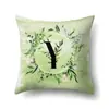 Funda de almohada de poliéster decoración de coche hojas verdes frescas 26 letras inglesas impresas funda de cojín QTB38