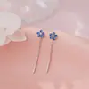 Pendientes de Borla con Flor Azul Fresca de Verano en Plata Pura S999, Pendientes Exquisitos y de Lujo con Estilo Único para Venta al Por Mayor